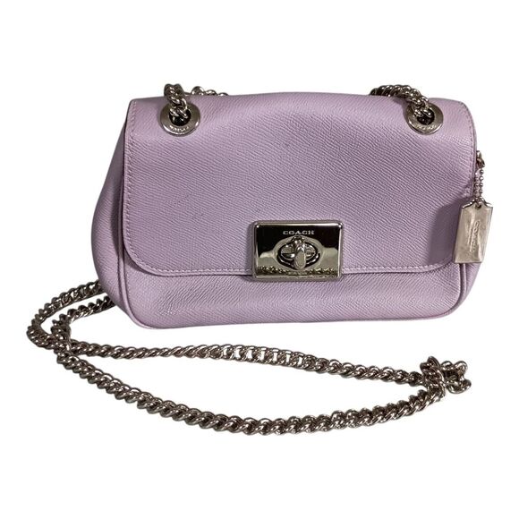Coach Mini Cassidy Crossbody Bag F77974 Purple Lavender Leather Silver Chain - Picture 1 of 15